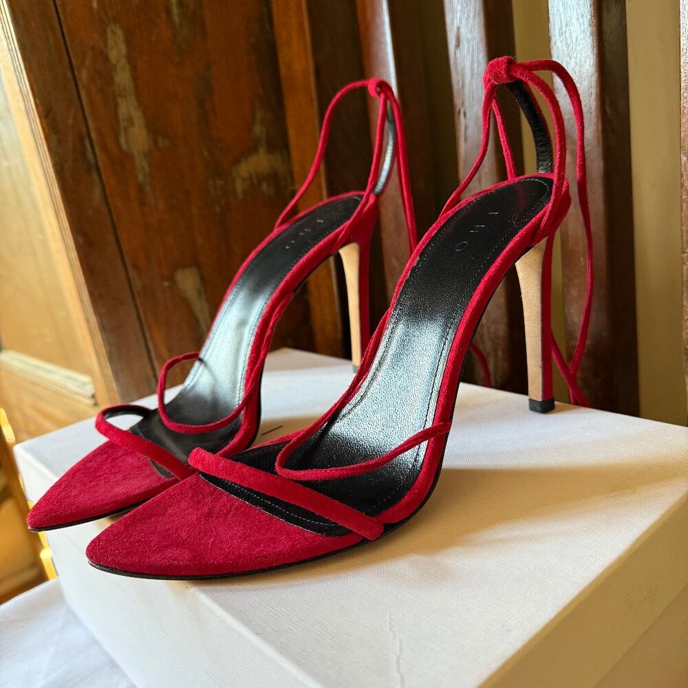 IRO Paris Fixa Pumps – Red Suede Lace-Up Heels (New in Box, Size 36 EU)